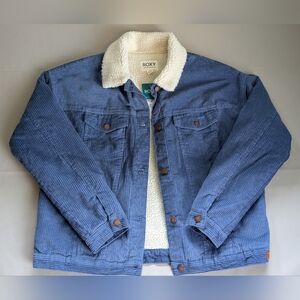 Roxy Blue Corduroy Sherpa-Lined Jacket